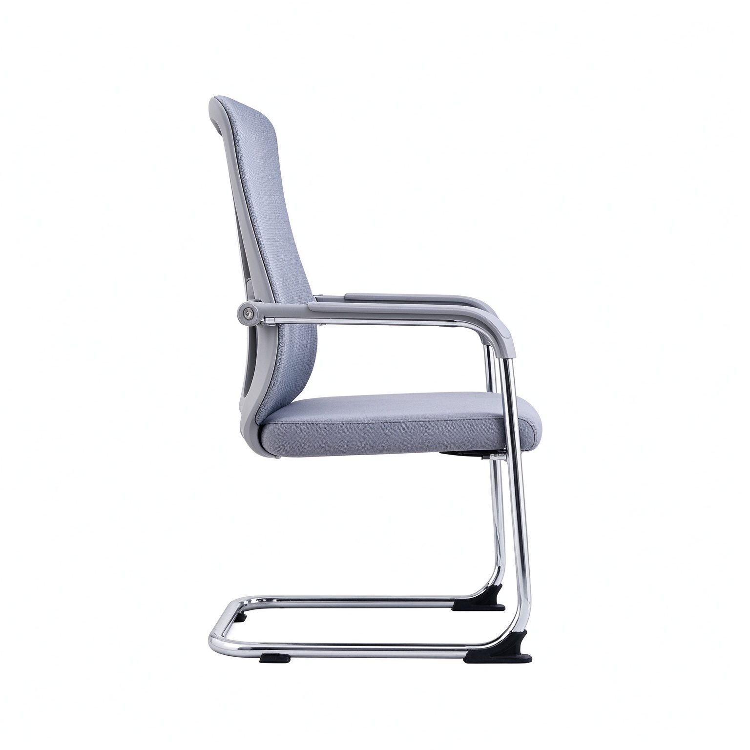Modern Executive Office Chair with Wheels Chrome Base Aluminum Wheels Grey Curved Back Ergonomic Design detail 2