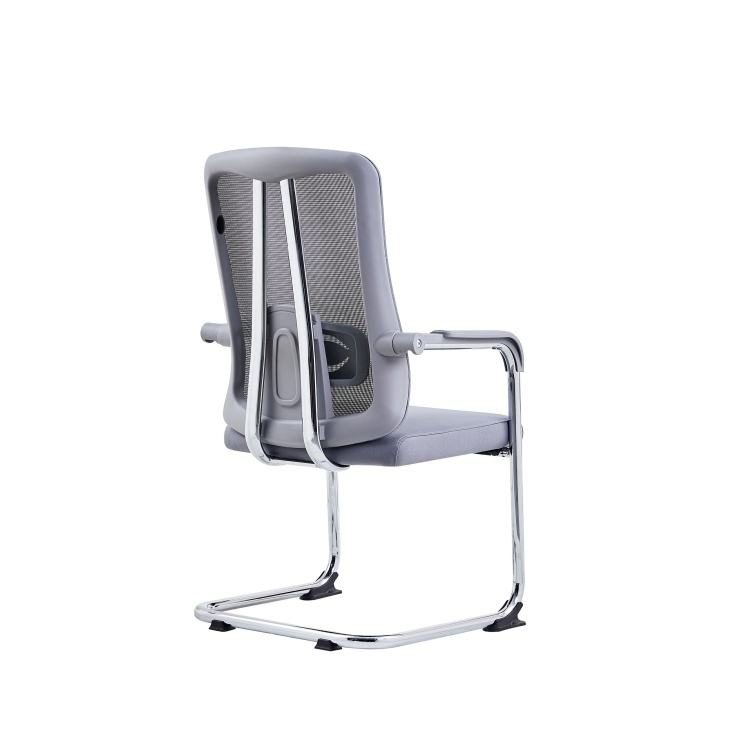Modern Executive Office Chair with Wheels Chrome Base Aluminum Wheels Grey Curved Back Ergonomic Design detail 3