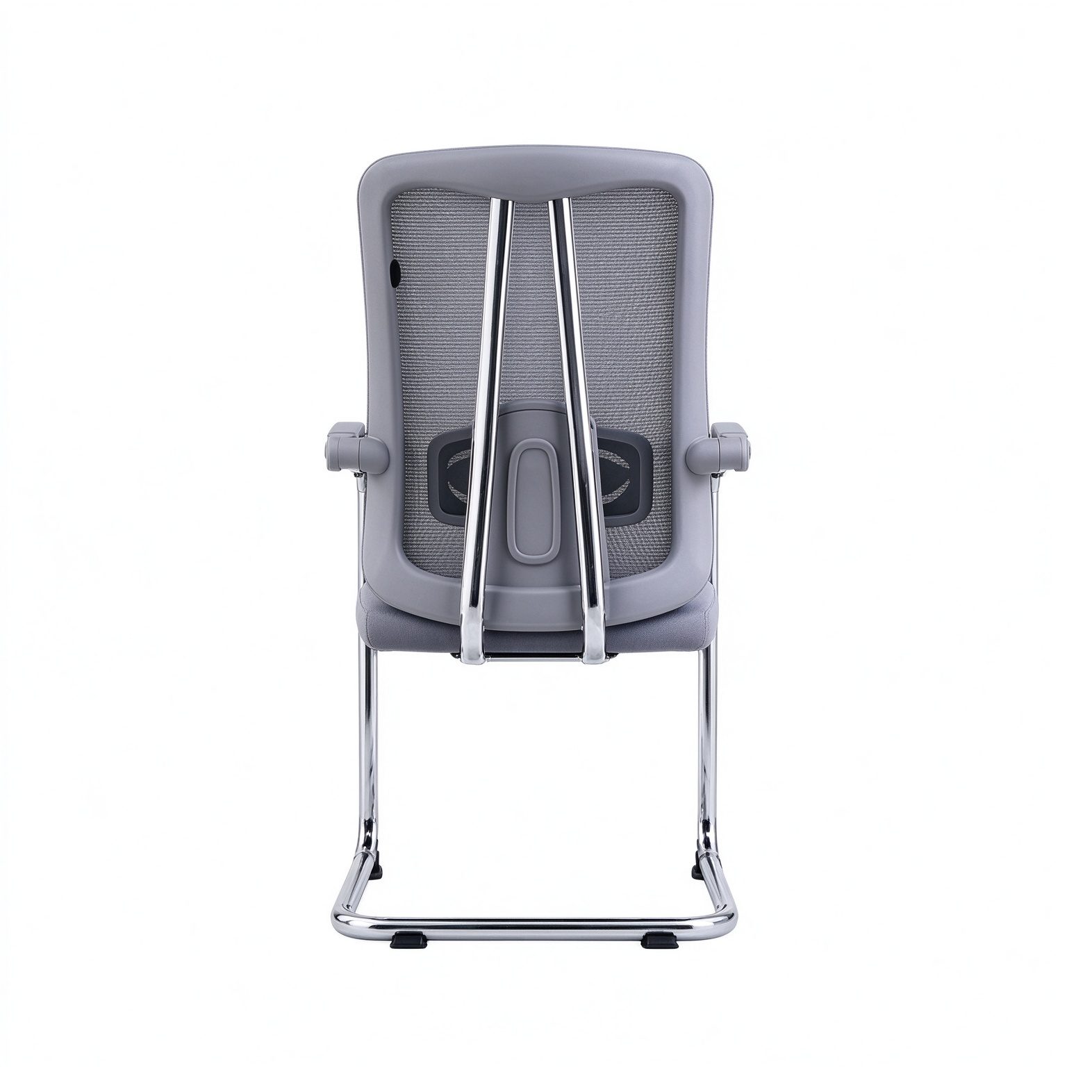 Modern Executive Office Chair with Wheels Chrome Base Aluminum Wheels Grey Curved Back Ergonomic Design detail 4