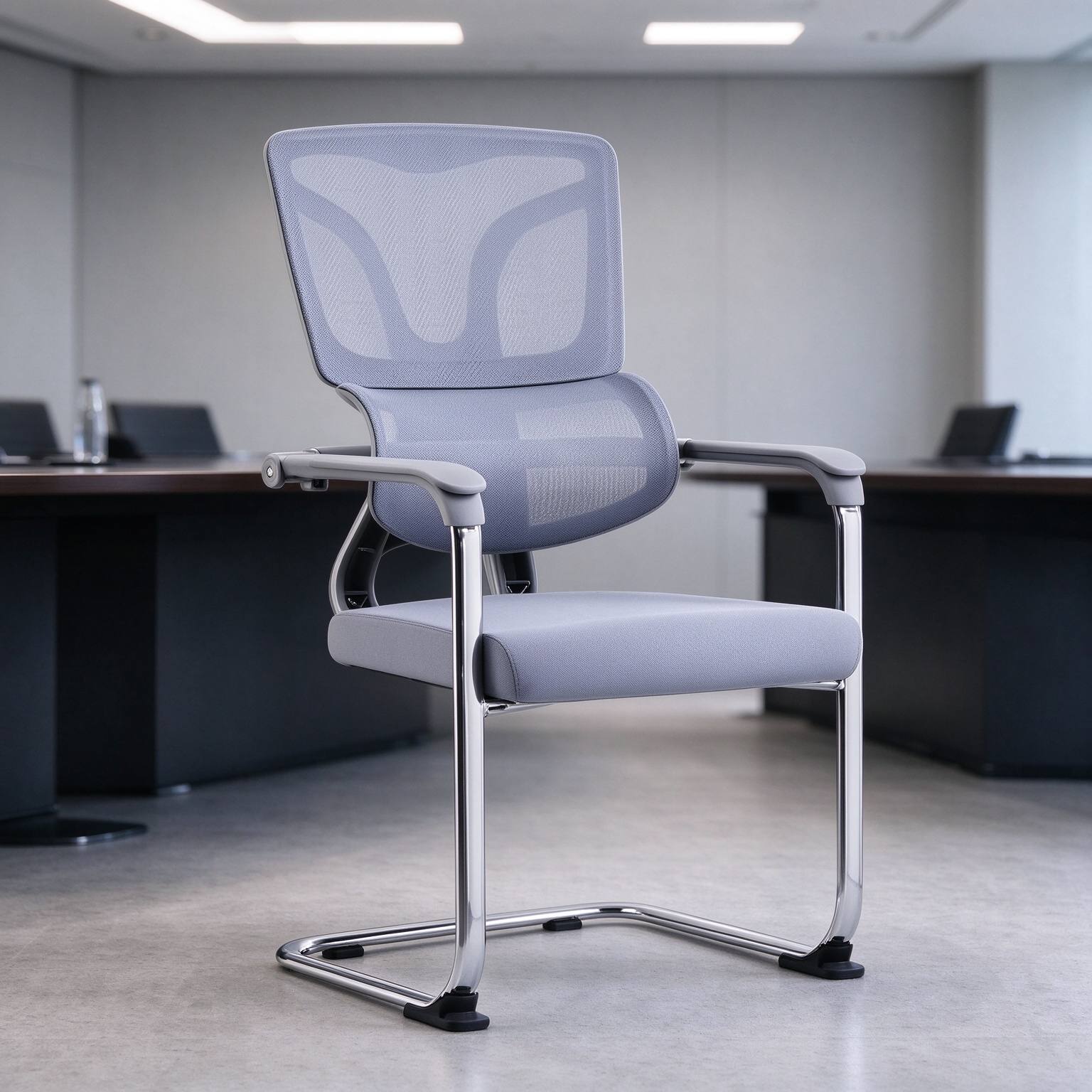 Ergonomic Modern Mesh Conference Chair Dual Lumbar Support 1.8mm Chrome Cantilever Frame Fixed Armrests Meeting Room detail 6