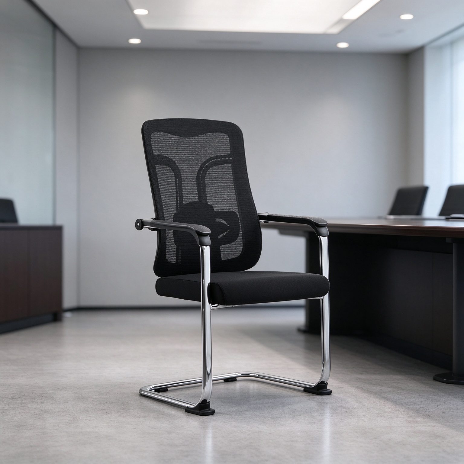 Lumbar Support Executive Mesh Chair Executive Comfortable Fixed Armrest Meeting Chair Without Wheels detail 6