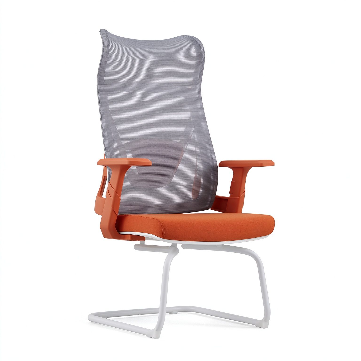 Modern Comfort Office Visitor Chair Chrome Sled Base Mesh Back Black Cushioned Seat Armrest Gliding detail 1
