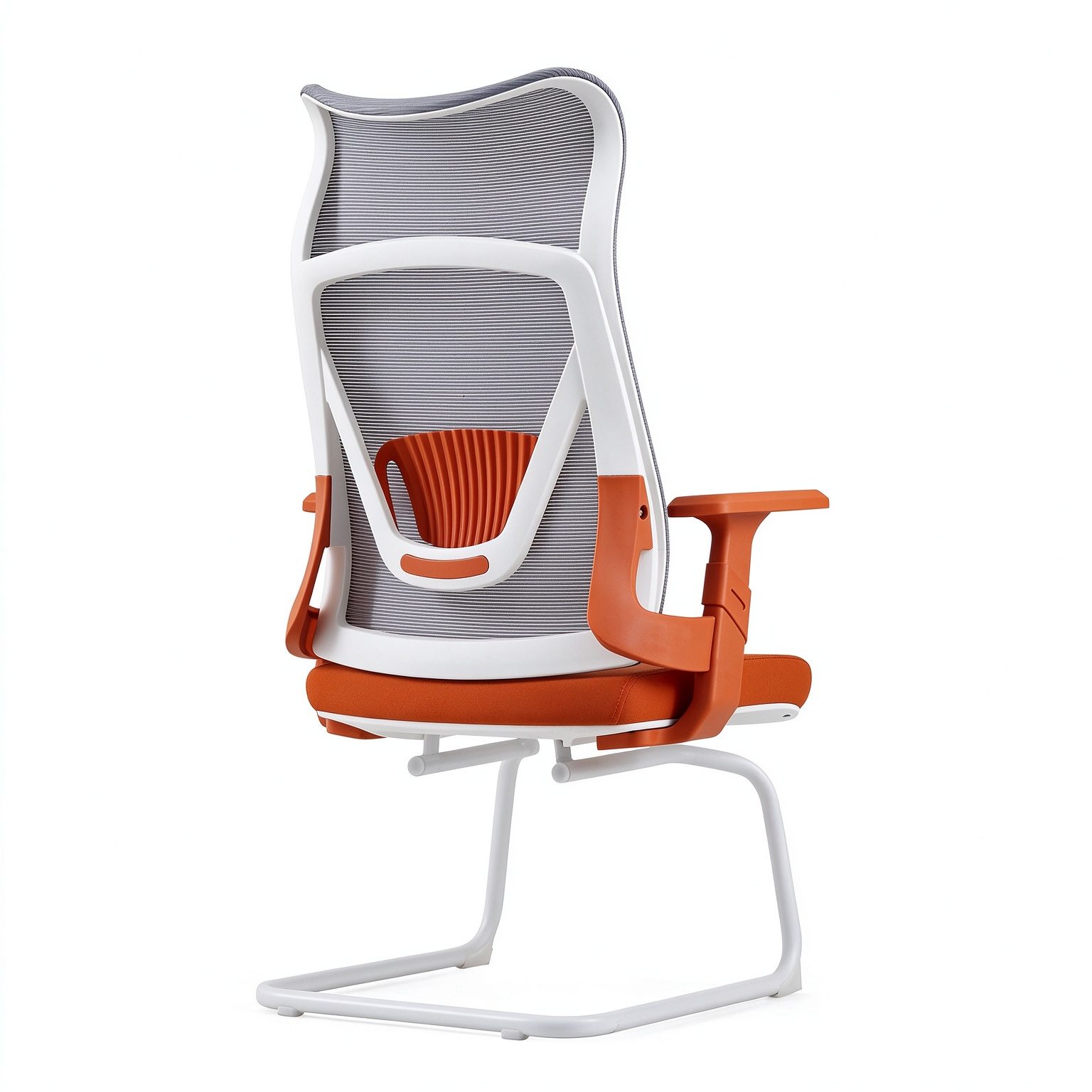 Modern Comfort Office Visitor Chair Chrome Sled Base Mesh Back Black Cushioned Seat Armrest Gliding detail 2