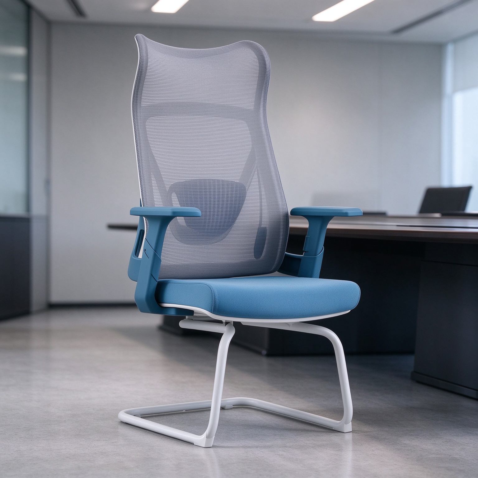 Hot Sale Modern Durable Fixed Armrest L-Shape Leg Office Executive Mesh Chair Series Chairs Furniture detail 6
