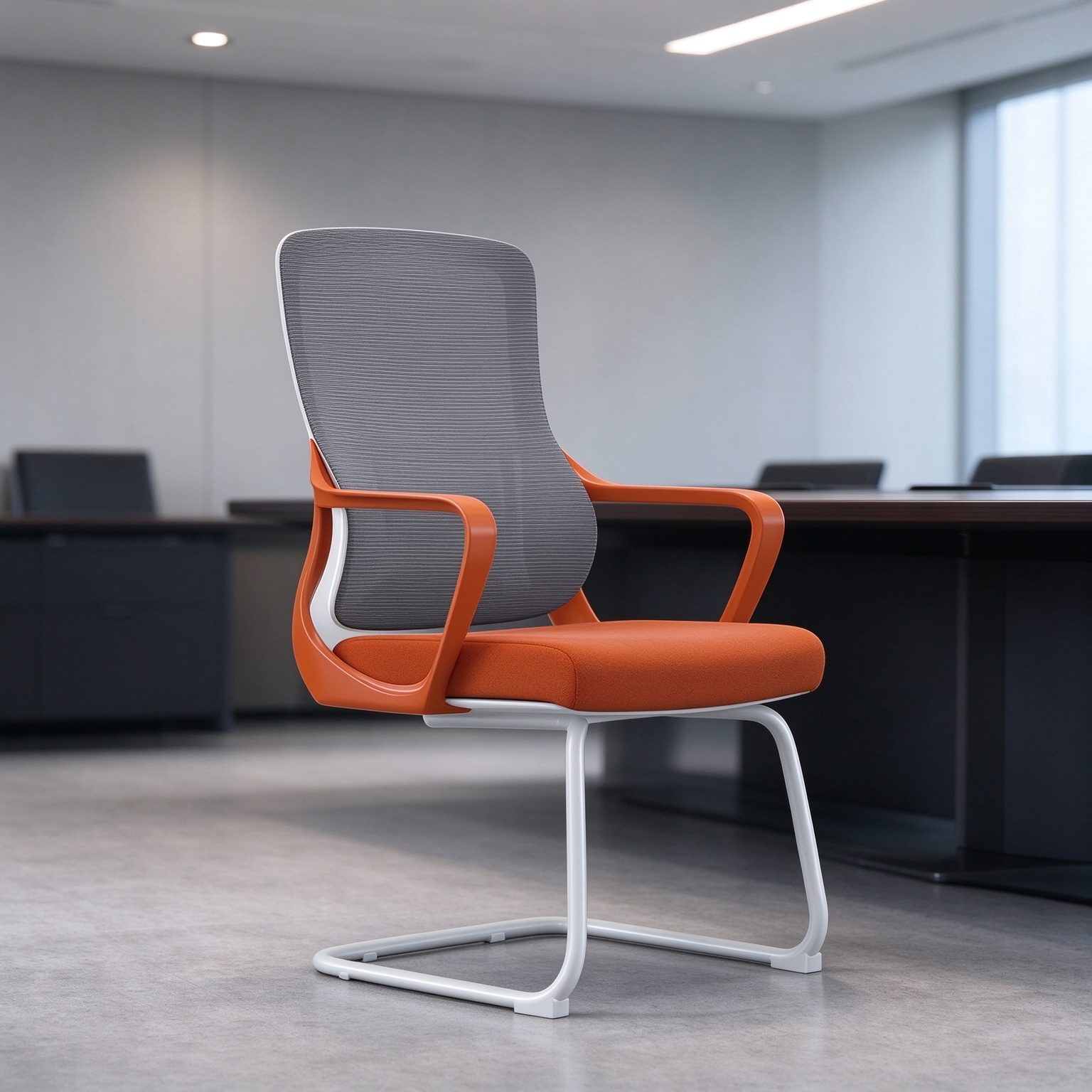 Reception Room Mesh Chair Conference Mid Back Metal Base Computer Chair Hall Visitor Office Chair Without Wheels detail 6