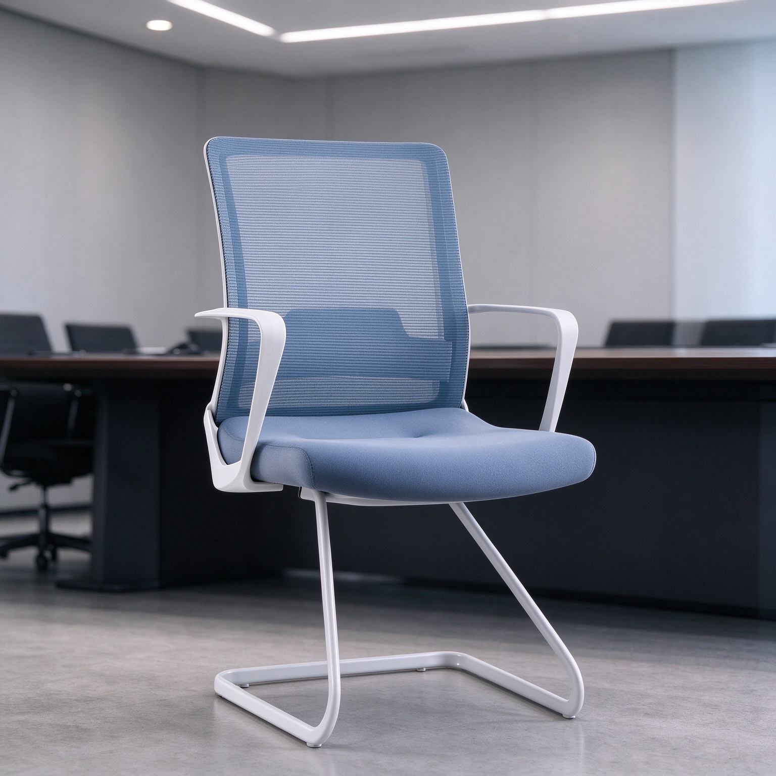 Commercial Fixed Arms Office Executive Chair With Chrome Base Mesh Lumbar Back Office Chair With Stretch Fabric Cushion detail 6