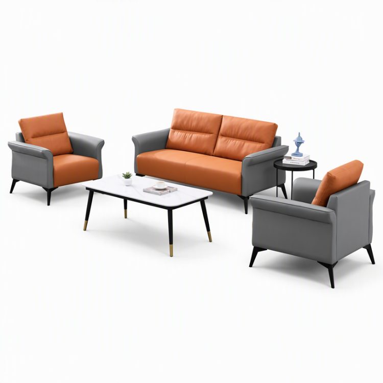 Modern Modular Reception Sofa Set Grey Leather Office Lounge Seating Business Lobby Couch detail 2