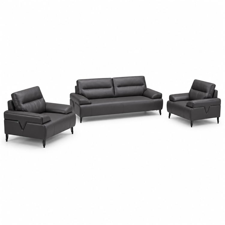 High-End Minimalist Modern Office Sofa Business Reception Dark Gray Leather Boss Manager and Coffee Table Set detail 1