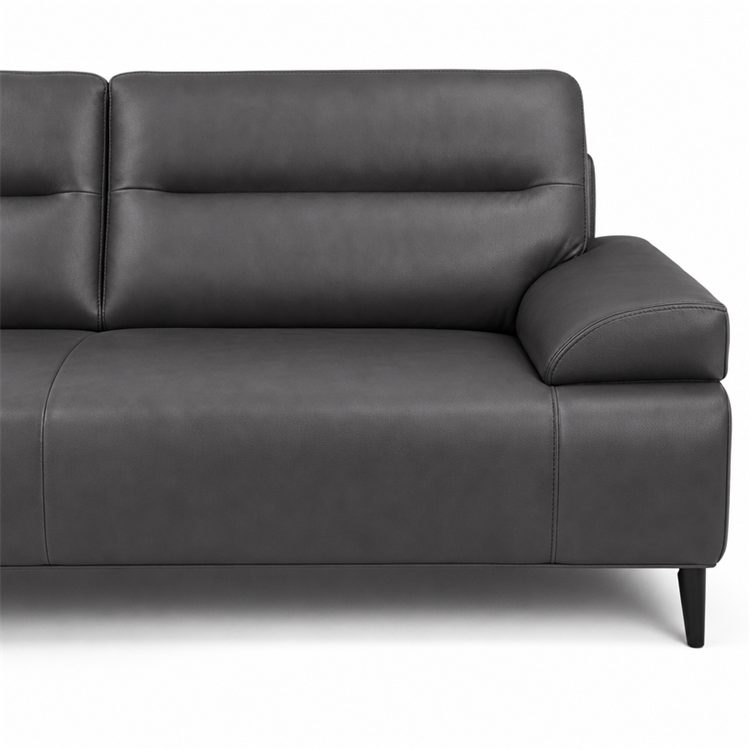 High-End Minimalist Modern Office Sofa Business Reception Dark Gray Leather Boss Manager and Coffee Table Set detail 2