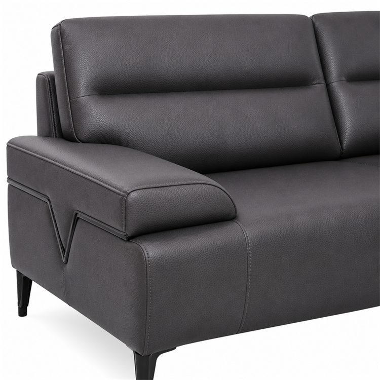 High-End Minimalist Modern Office Sofa Business Reception Dark Gray Leather Boss Manager and Coffee Table Set detail 3