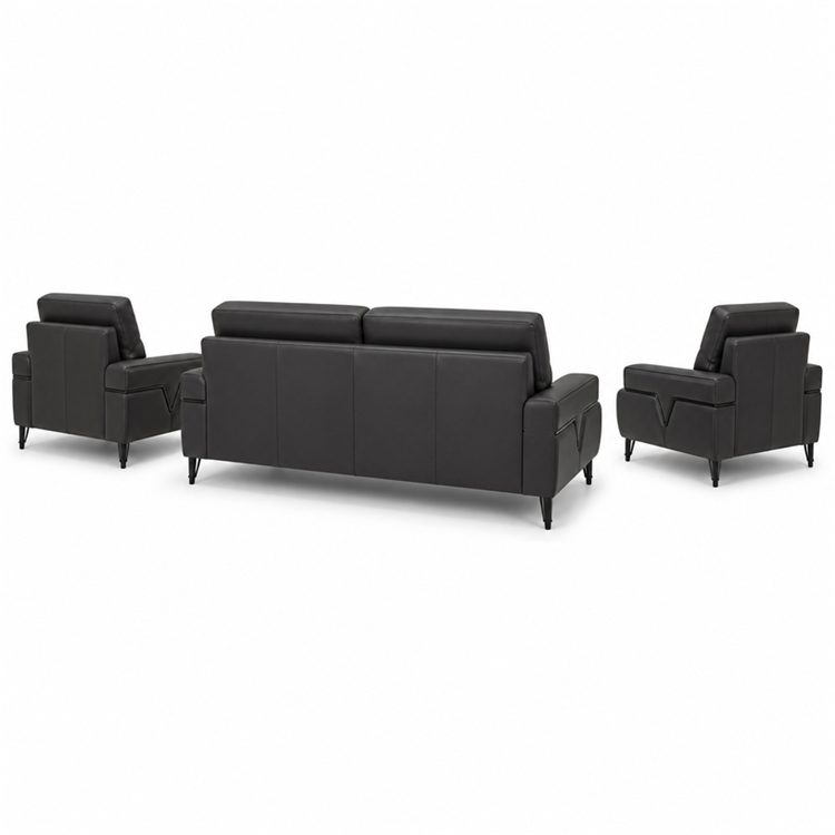 High-End Minimalist Modern Office Sofa Business Reception Dark Gray Leather Boss Manager and Coffee Table Set detail 4