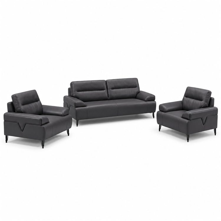 High-End Minimalist Modern Office Sofa Business Reception Dark Gray Leather Boss Manager and Coffee Table Set detail 5