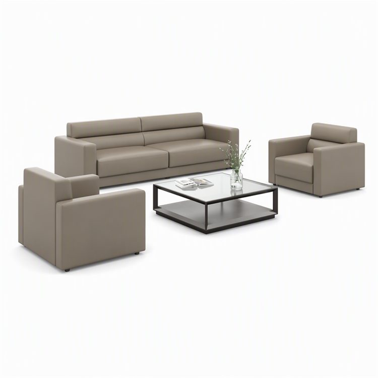Modern PU Leather Sectional Sofa Set Durable Eco-Friendly Luxury Office High-Density Sponge Commercial Home Use Wood Metal detail 2