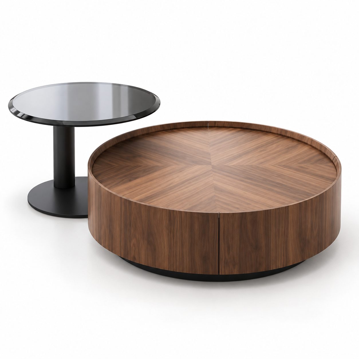 Medieval Modern Style Walnut Wood Bark Frame Round Coffee Table Modern Minimalist Living Room Storage Coffee Table detail 1