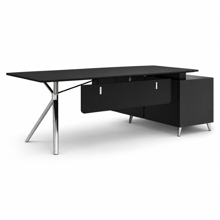 Modern Minimalist Large Executive L-shaped Wood Desk with Drawers Light-luxury Business Computer Desk Black detail 1