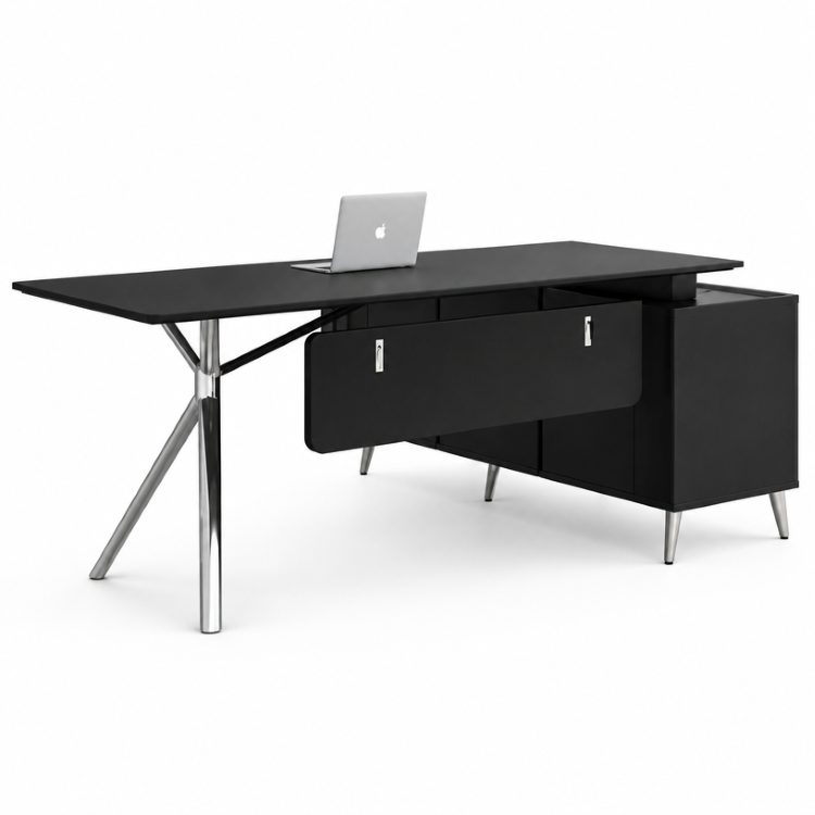 Modern Minimalist Large Executive L-shaped Wood Desk with Drawers Light-luxury Business Computer Desk Black detail 2