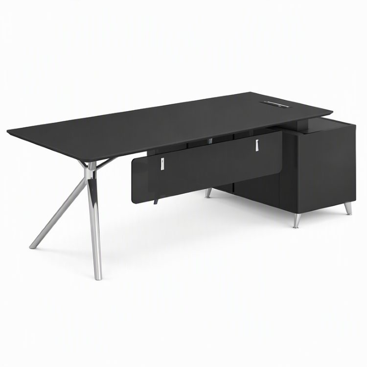 Modern Minimalist Large Executive L-shaped Wood Desk with Drawers Light-luxury Business Computer Desk Black detail 3