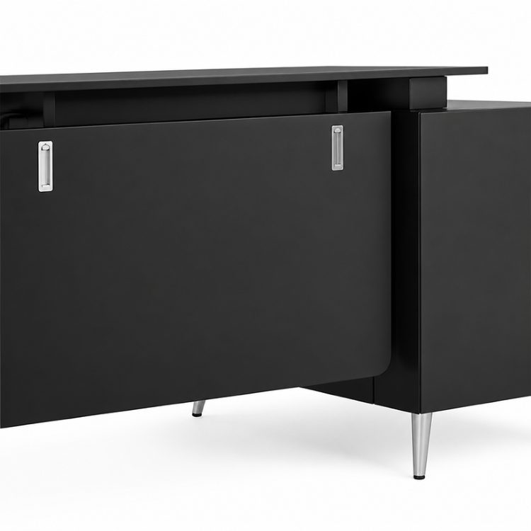 Modern Minimalist Large Executive L-shaped Wood Desk with Drawers Light-luxury Business Computer Desk Black detail 4