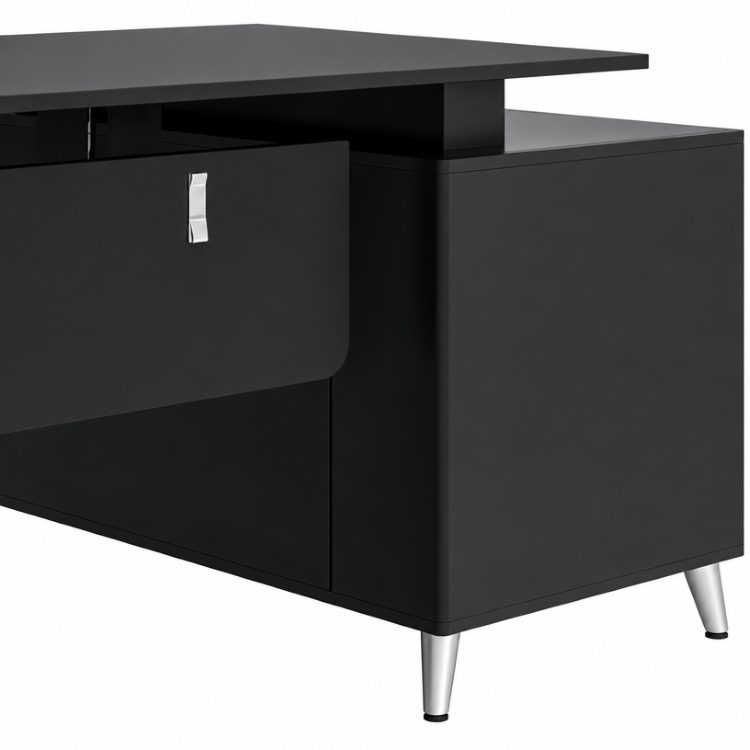 Modern Minimalist Large Executive L-shaped Wood Desk with Drawers Light-luxury Business Computer Desk Black detail 5