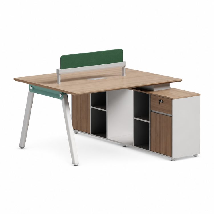 Modern Open Plan Workstation A-Frame Leg Back to Back Bench Desk Oak Melamine Top Fabric Screen OEM detail 1