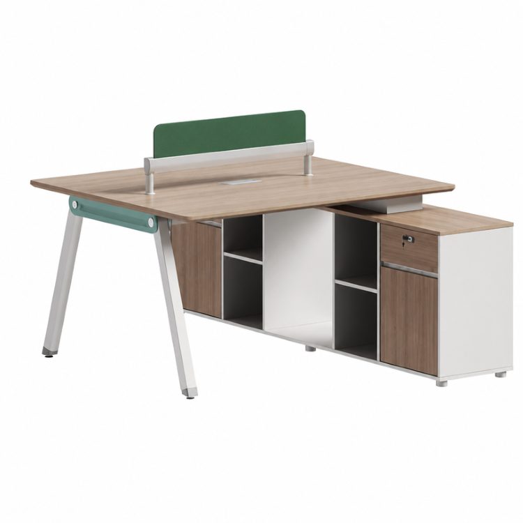 Modern Open Plan Workstation A-Frame Leg Back to Back Bench Desk Oak Melamine Top Fabric Screen OEM detail 2