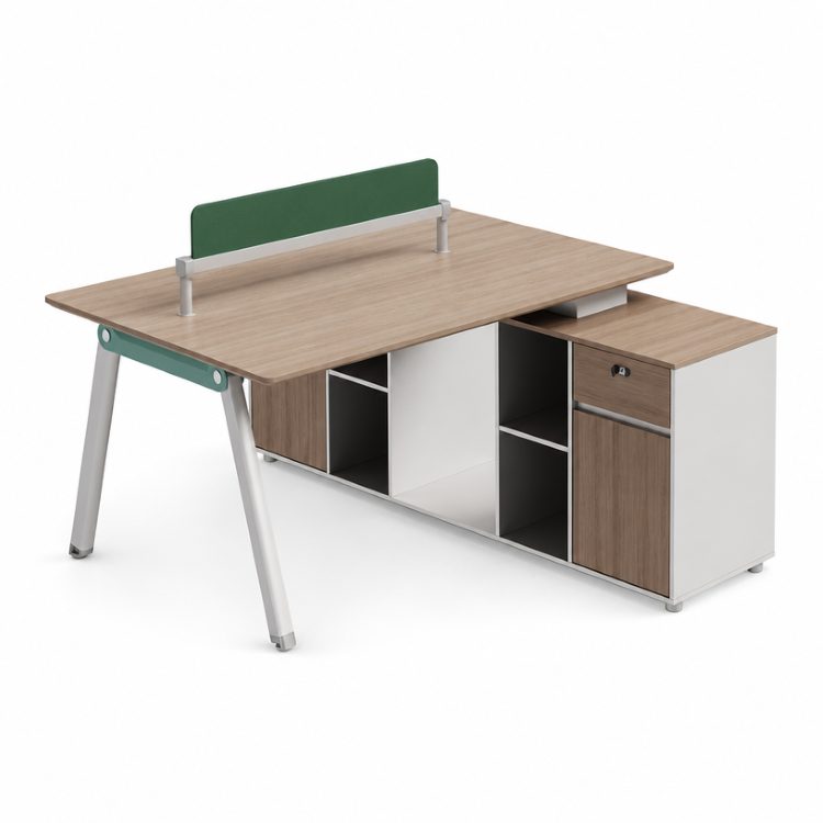 Modern Open Plan Workstation A-Frame Leg Back to Back Bench Desk Oak Melamine Top Fabric Screen OEM detail 3
