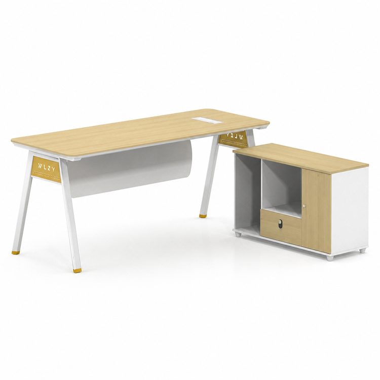Modern Minimalist E0 Oak Boss Desk Combo Executive Manager Work Table with Storage Cabinet & Office Chair detail 1