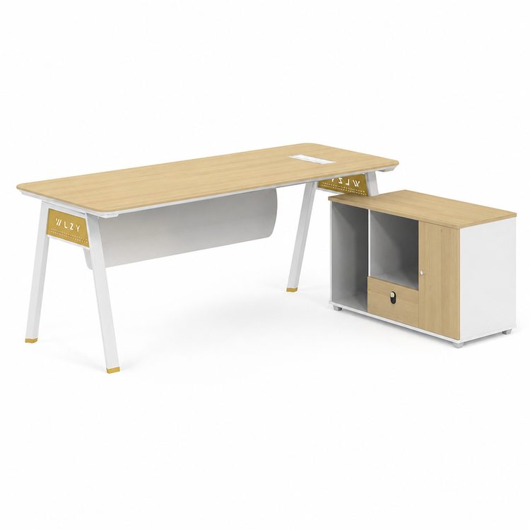 Modern Minimalist E0 Oak Boss Desk Combo Executive Manager Work Table with Storage Cabinet & Office Chair detail 2