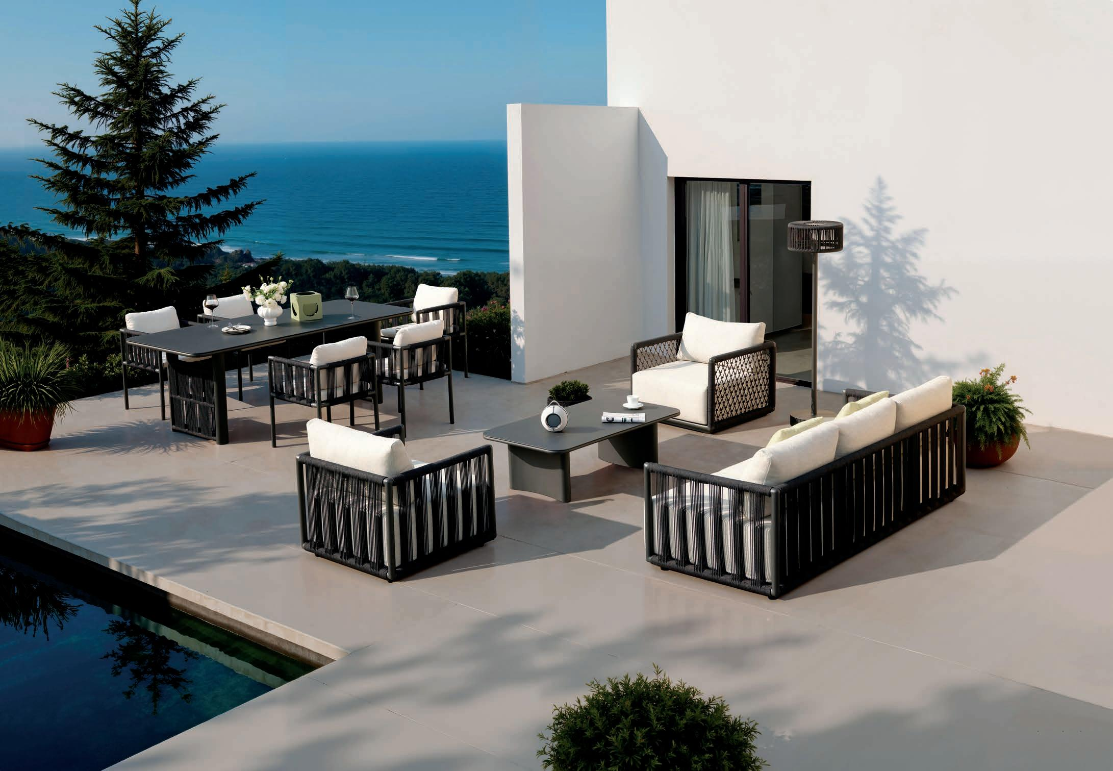 Professional installation of teak patio furniture in a city garden