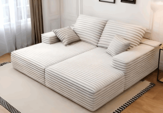 Modern office lounge area with stylish sofas