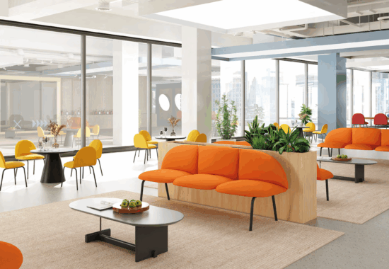 Modern open-plan office with privacy screen dividers