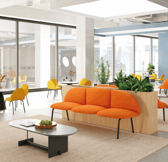 Modern office workstations in an open-plan office