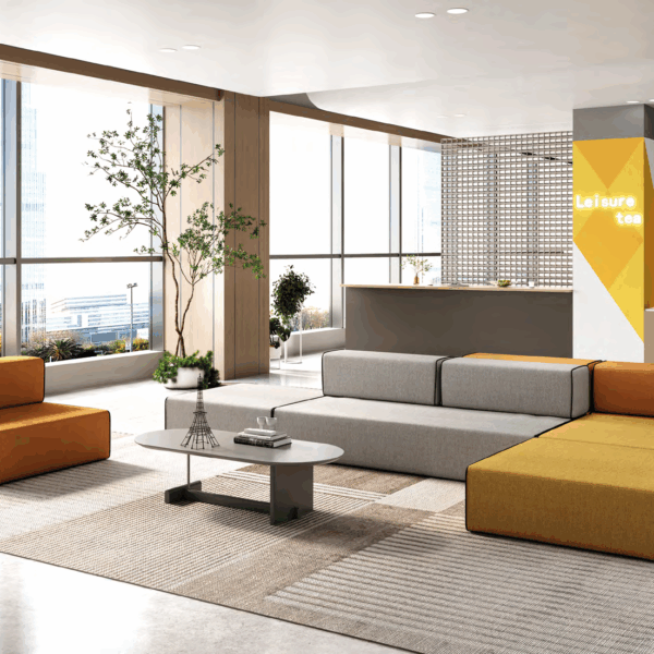 Modern office interior with sleek glass wall partitions