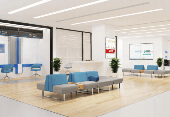 Variety of office booth seating styles and colors