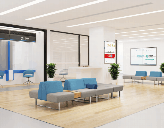 Modern office interior with several office privacy pods