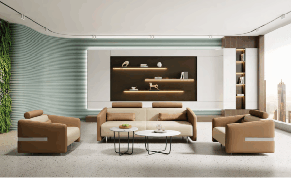 Modern office conference room with a large table