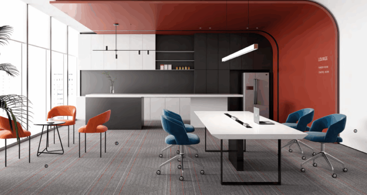 Modern office interior with various flexible privacy booths