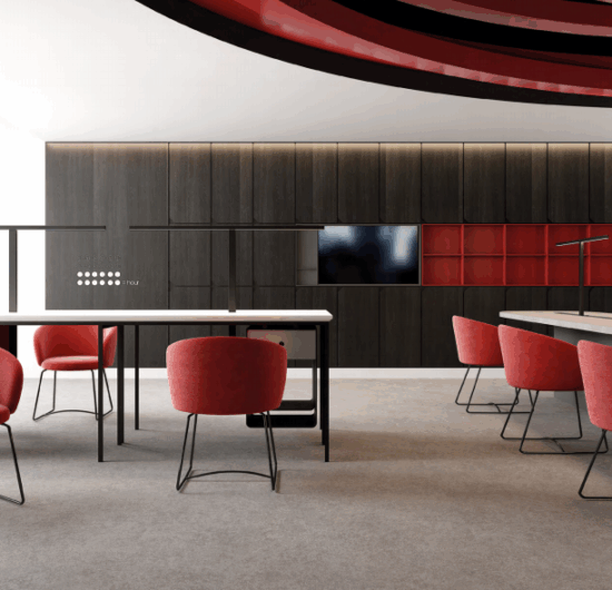 Modern office with various filing cabinets and organized documents