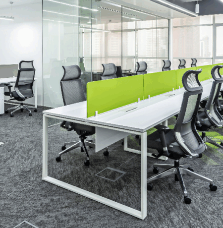 Modern office space with multiple workstations