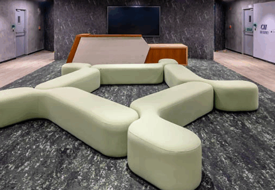 Modern office interior with various storage solutions