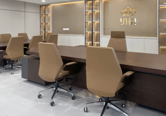Modern open-plan office with multiple meeting pods