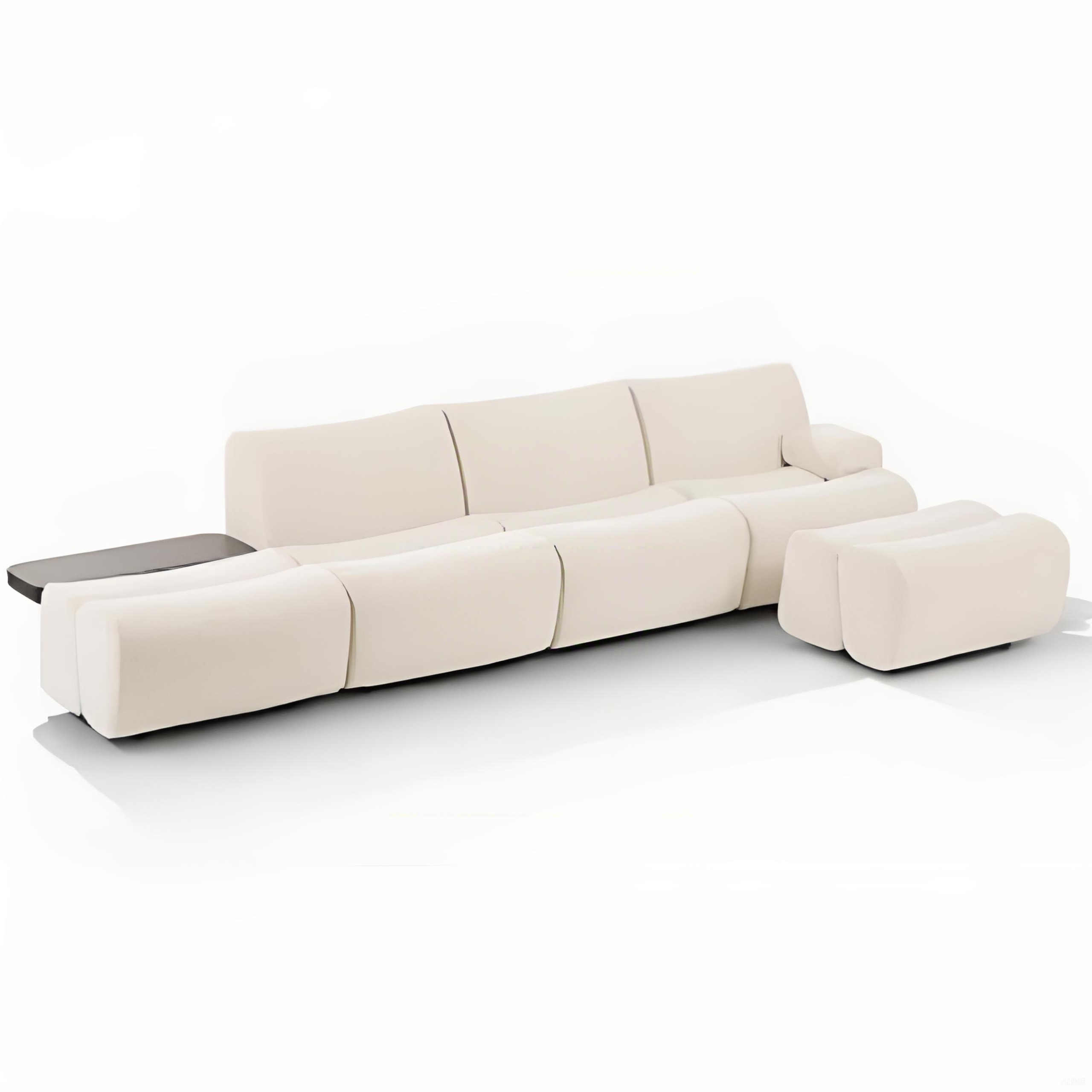 Various contemporary meeting table designs in a showroom