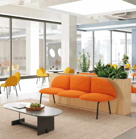 Modern office interior with ergonomic chairs and desks