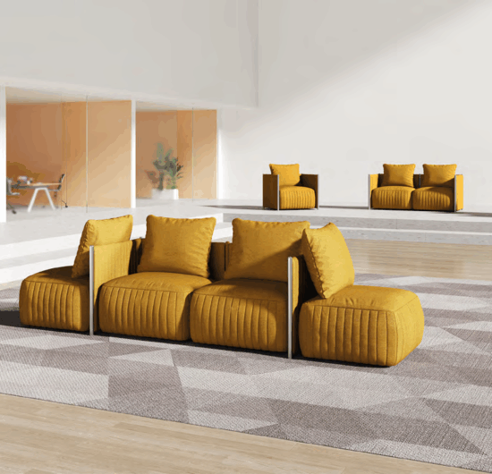 Modern office interior with sleek, ergonomic furniture