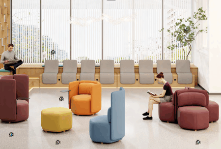 Modern office training room with multiple tables