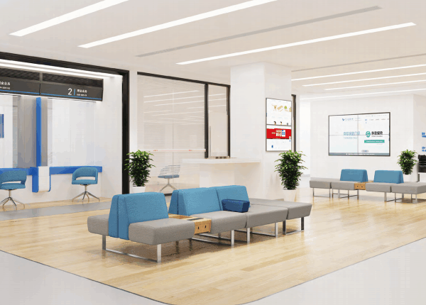 Office furniture showroom with reception desks