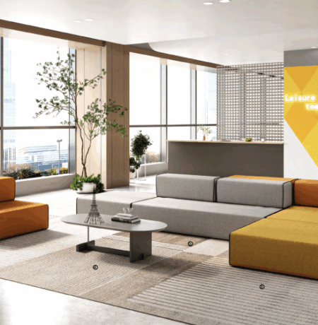 Infographic showing different office couch styles and materials