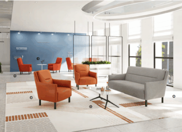 Modern office lobby with comfortable seating
