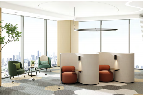 Modern office furniture in a showroom