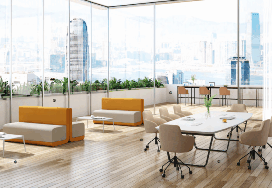 Modern ergonomic mesh office chairs in a showroom
